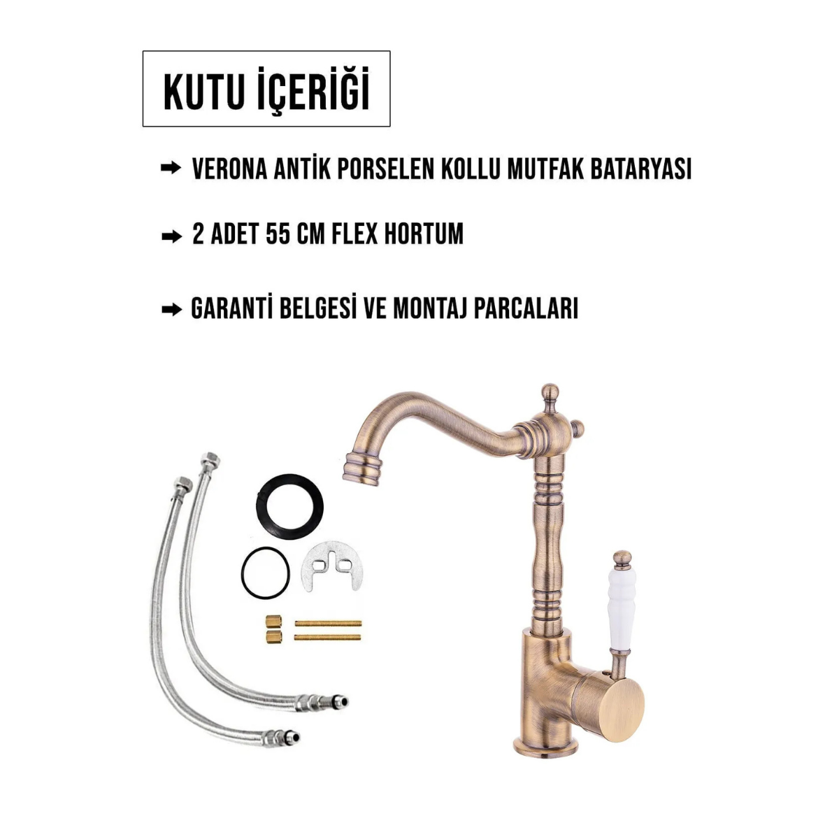 Verona Antik Kaplama Porselen Kollu Te Mix Mutfak Evye Lavabo Bataryası