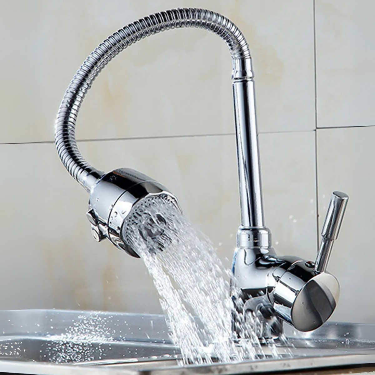 Akro 360 Derece Ayarlamalı 2 Fonksiyonlu Spiralli Boru Aç Kapa Banyo Lavabo Bataryası Sıcak Soğuk