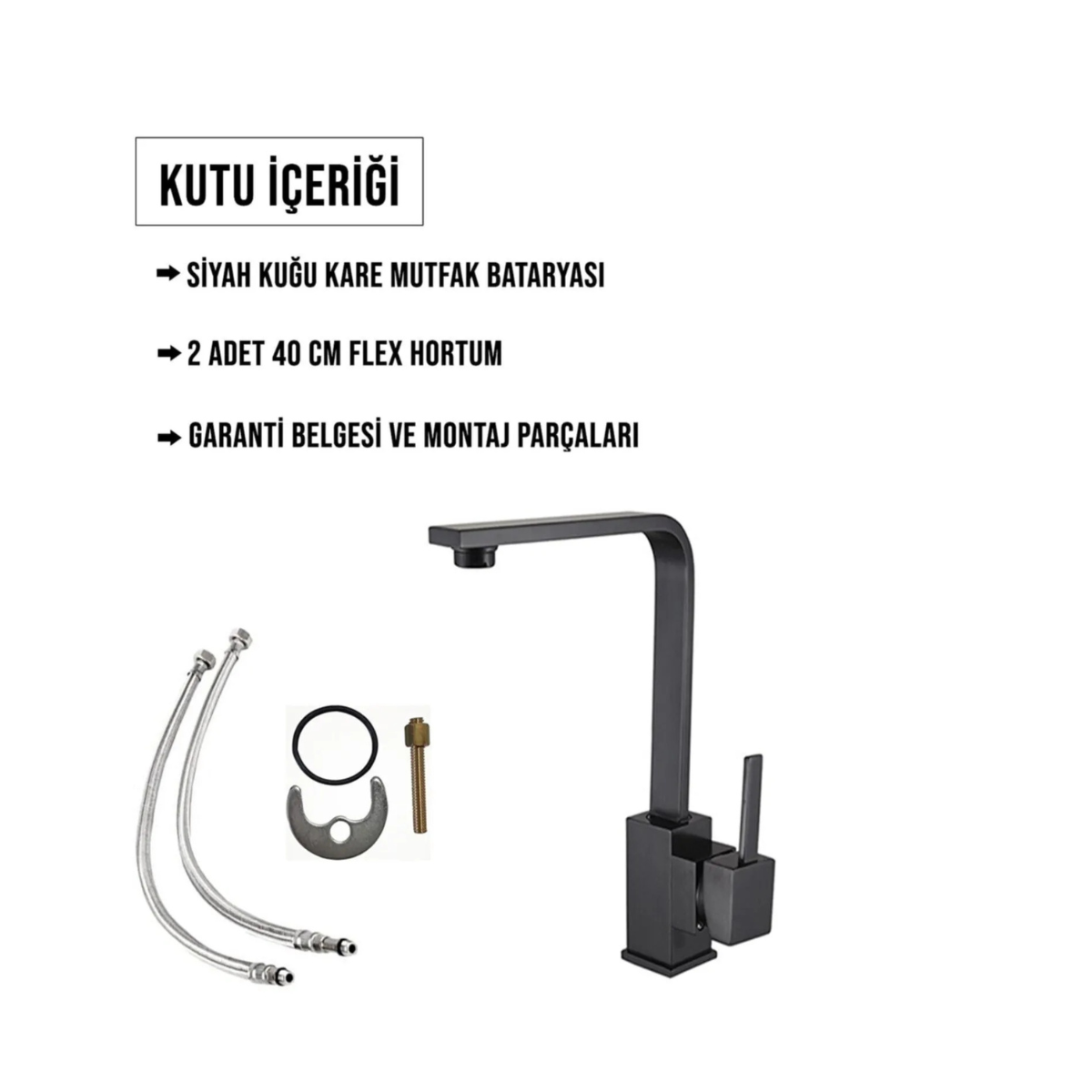 Mat Siyah Mix Kare Mutfak Evye Bataryası Aç Kapa Garantili Mutfak Dekoratif Musluk