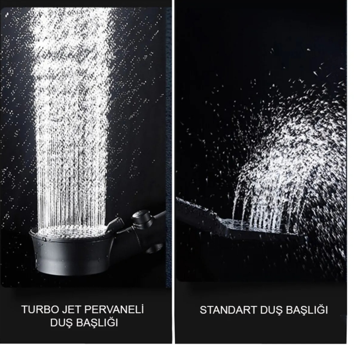 3'lü Set Siyah 5 Fonksiyonlu Turbo Jet Pervaneli Duş Başlığı Örgülü Hortum Ve Askı