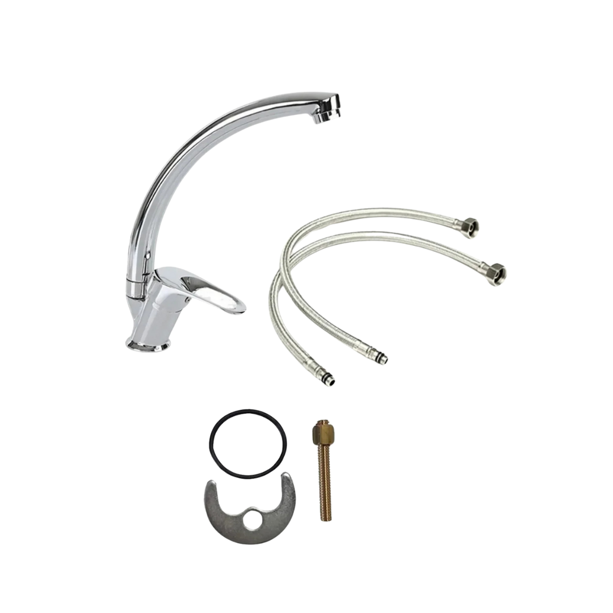 Krom Kuğu Borulu Mutfak Evye Bataryası Garantili Çift Girişli