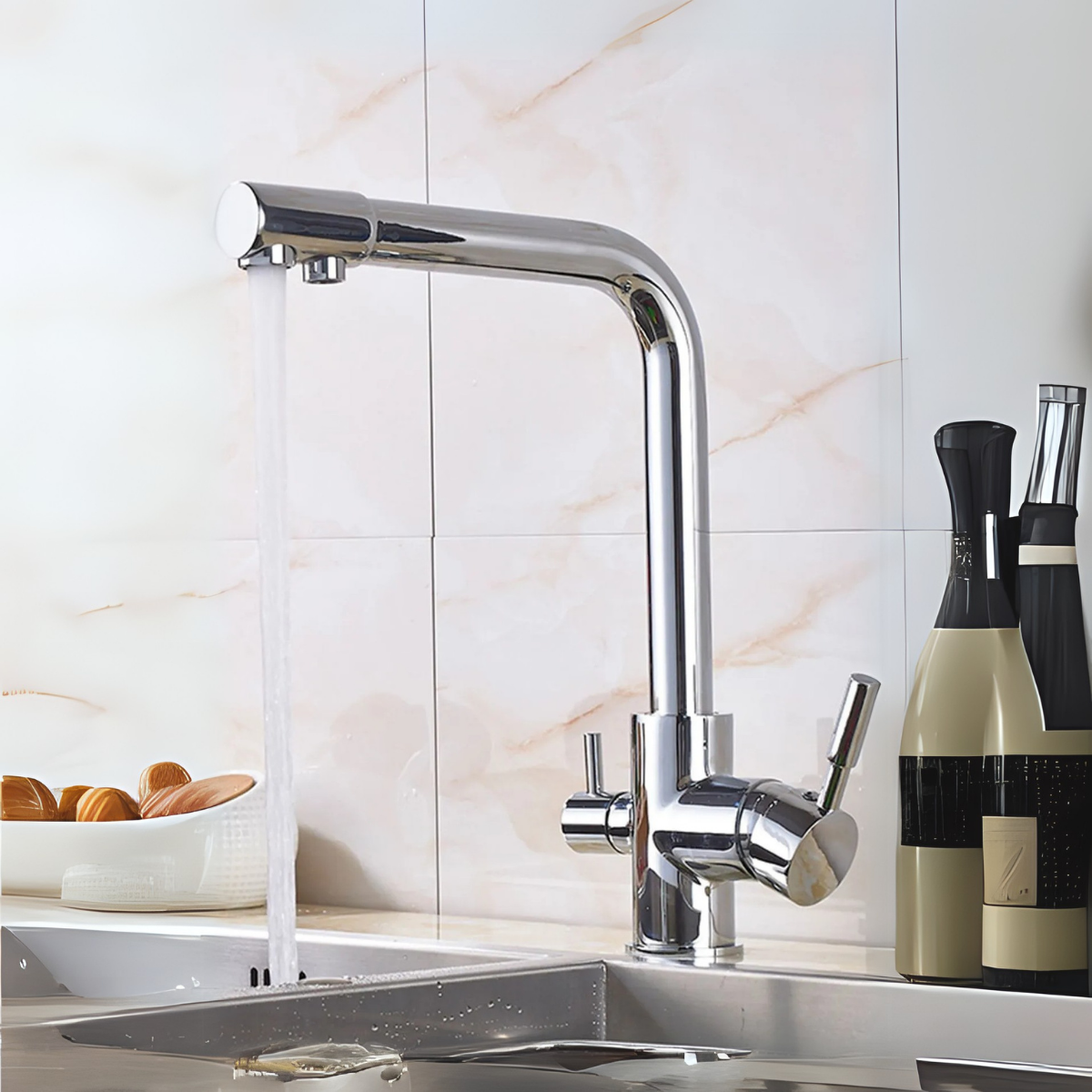 Arıtma Çıkışlı 3 Yollu Musluk Mutfak Eviye Bataryası