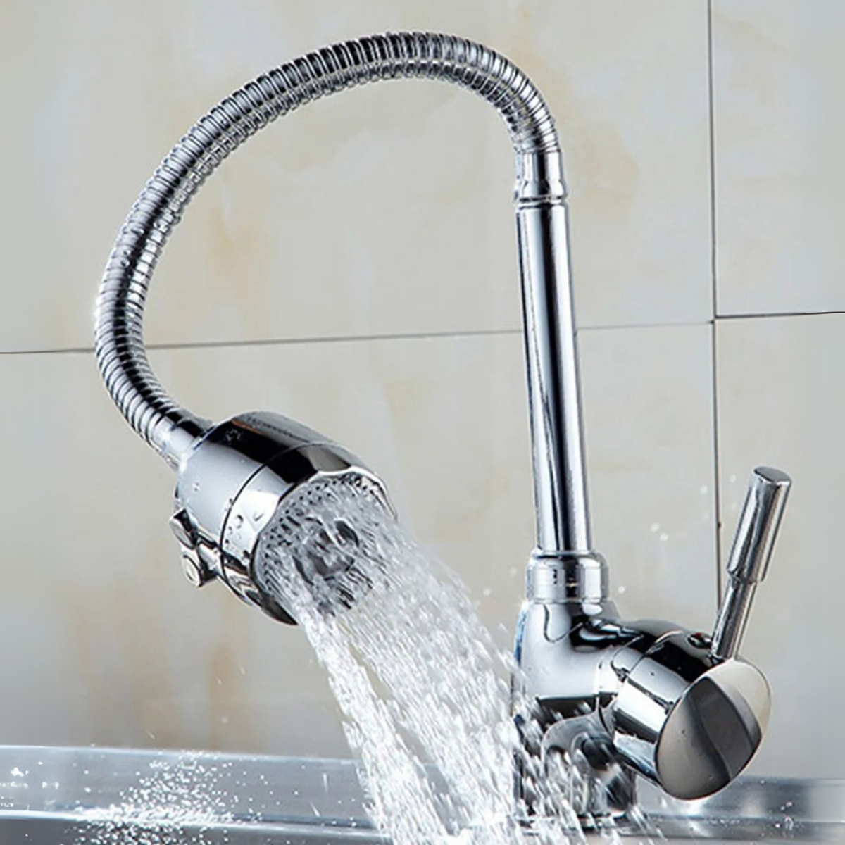 Akro 360 Derece Ayarlamalı 2 Fonksiyonlu Spiralli Boru Aç Kapa Banyo Lavabo Bataryası Sıcak Soğuk