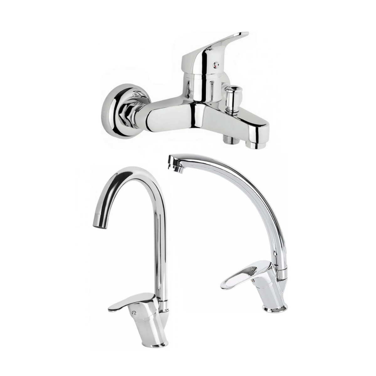 Krom Mix 3'lü Banyo Batarya Seti Duş Mutfak Lavabo Bataryası