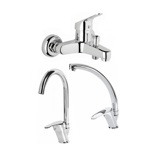 Krom Mix 3'lü Banyo Batarya Seti Duş Mutfak Lavabo Bataryası