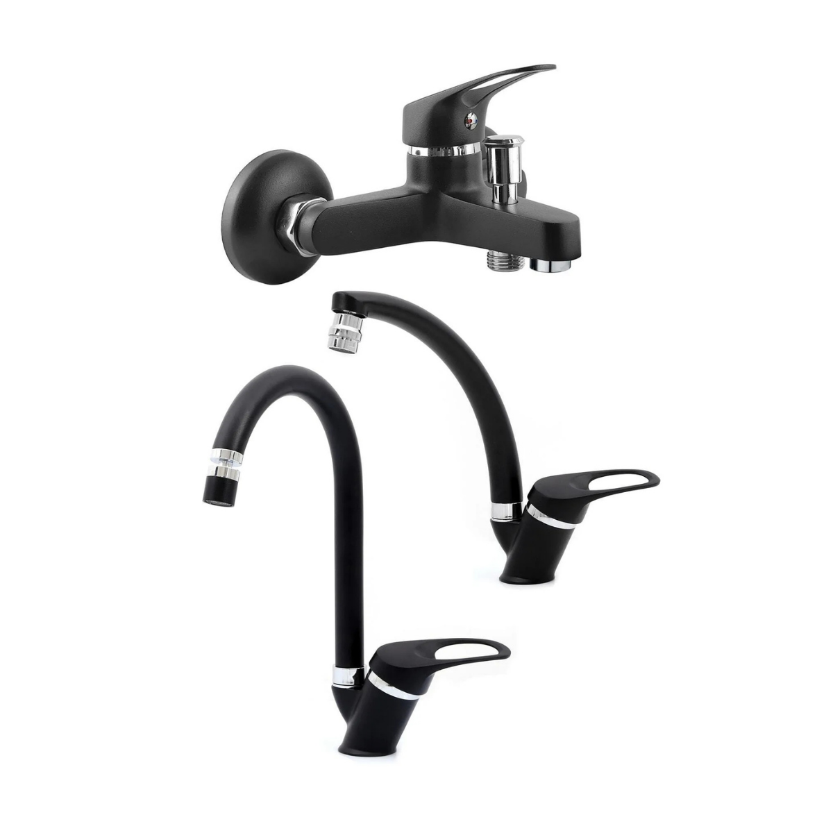 Siyah Mix 3 Lü Banyo Duş Batarya Seti Mutfak Ve Lavabo Evyed