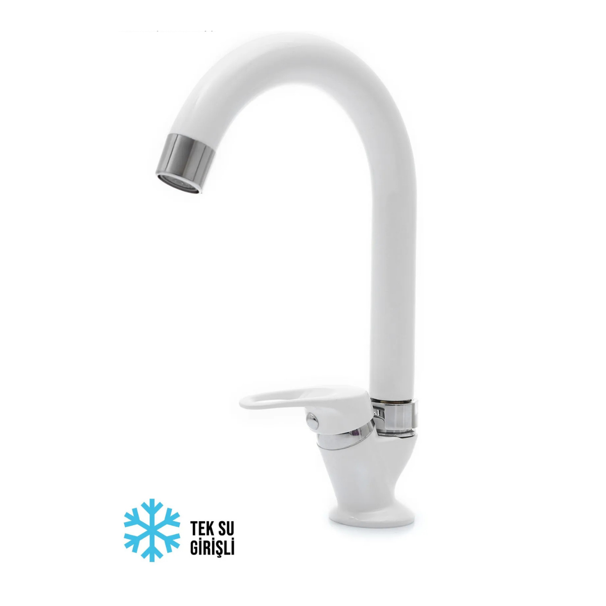 Beyaz Tek Su Çıkışlı Mermerden Mix Lavabo Bataryası Aç Kapa Kollu Garantili