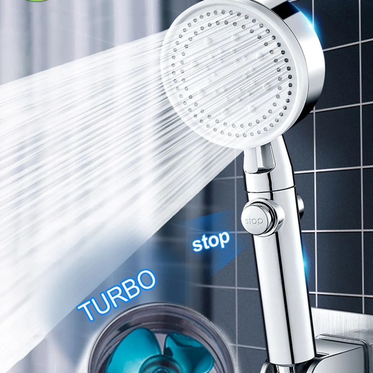 Krom Pervaneli 6 Fonksiyonlu Aç Kapa Turbo Duş Seti Örgülü Hortum Ve Askı Tasarruflu Duş Başlığı