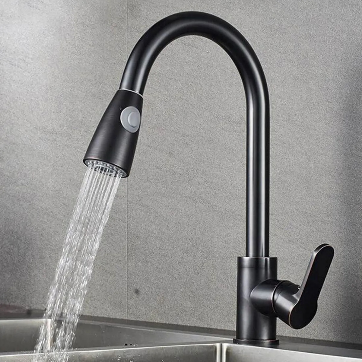 Baston Flex Hortumlu Fonksiyonlu Uzatmalı Mutfak Eviye Bataryası Spiralli Aç Kapa Siyah Döner Borulu