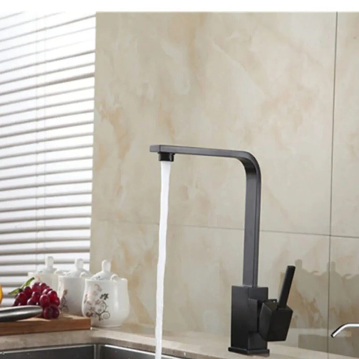 Mat Siyah Mix Kare Mutfak Evye Bataryası Aç Kapa Garantili Mutfak Dekoratif Musluk