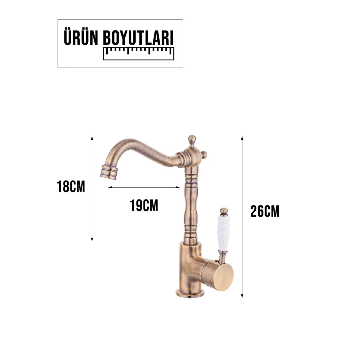 Verona Antik Kaplama Porselen Kollu Te Mix Mutfak Evye Lavabo Bataryası