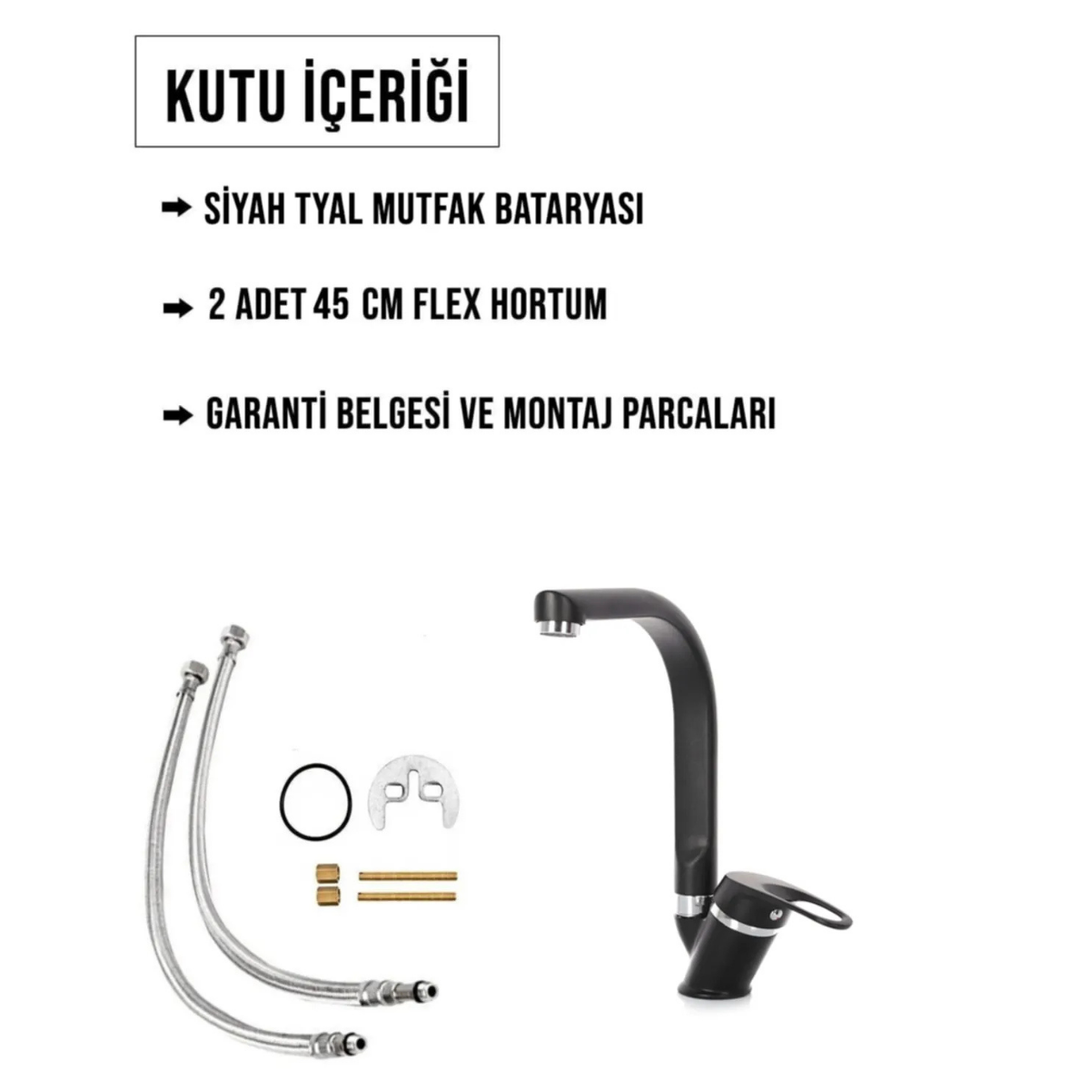 Siyah Mix Tyal Mutfak Eviye Bataryası Balık Sırtı Boru