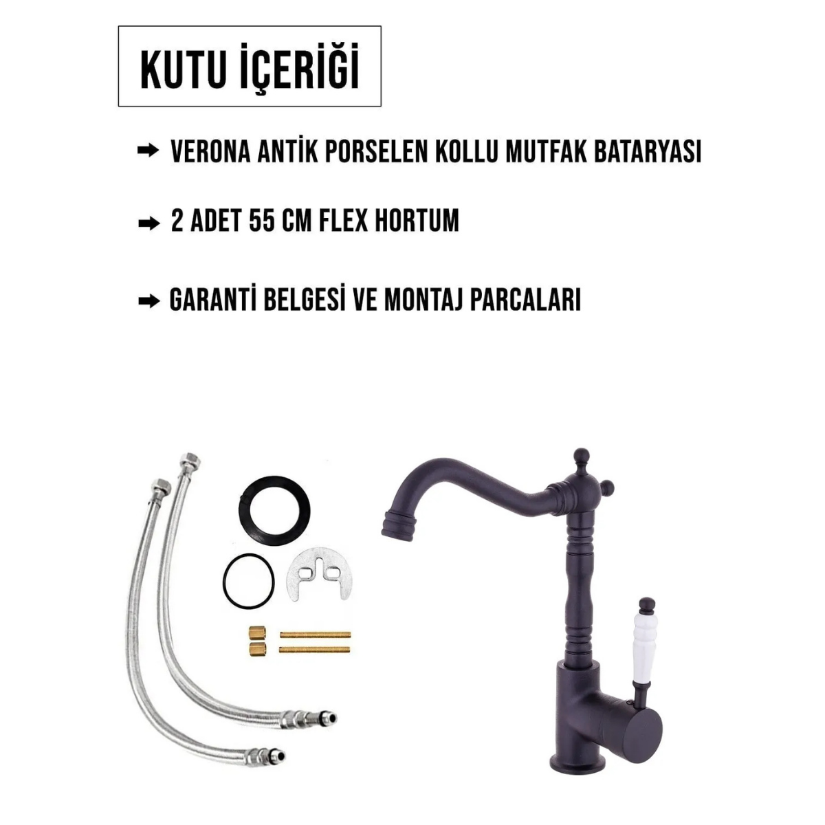 Verona Siyah Mutfak Eviye Bataryası Porselen Kol