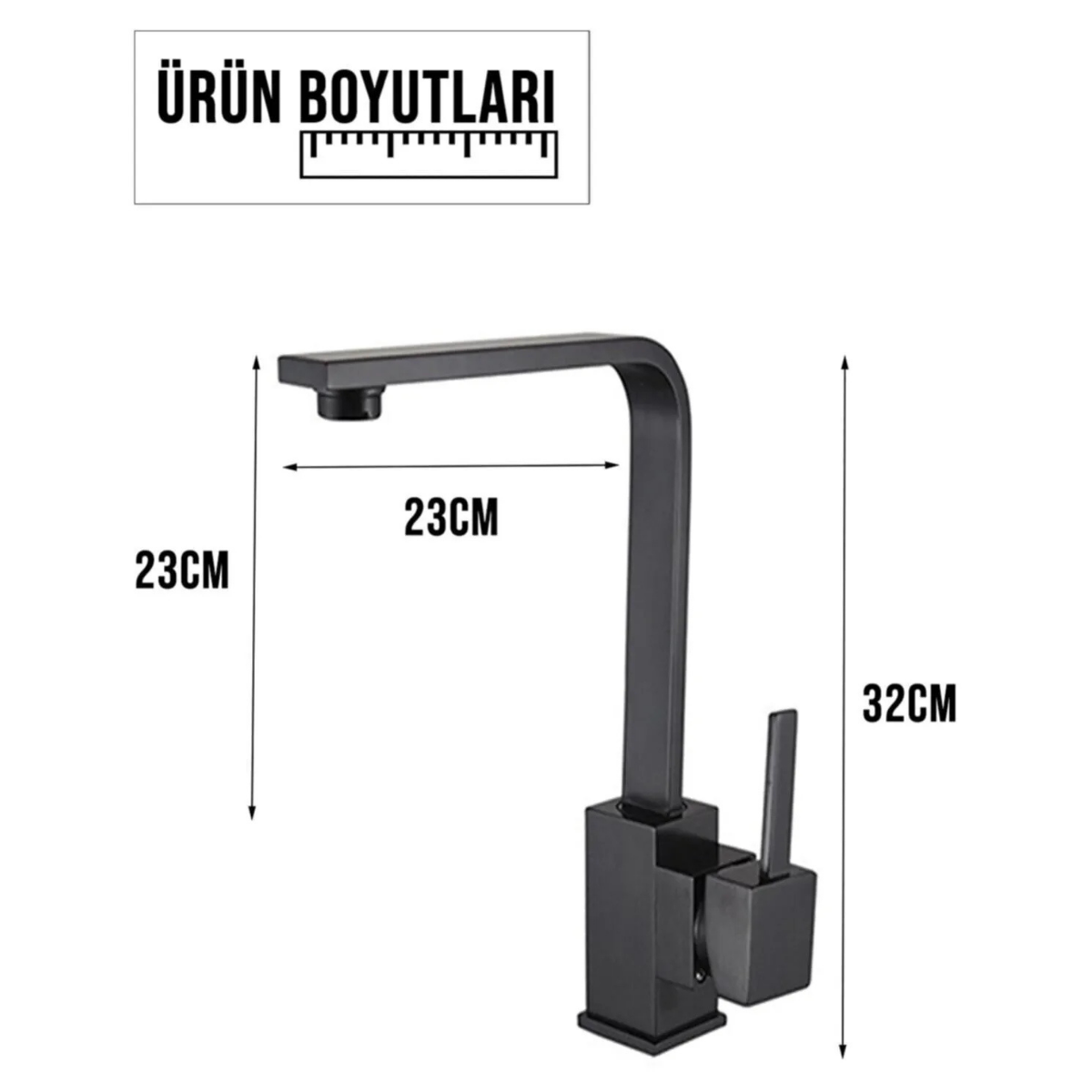 Mat Siyah Mix Kare Mutfak Evye Bataryası Aç Kapa Garantili Mutfak Dekoratif Musluk