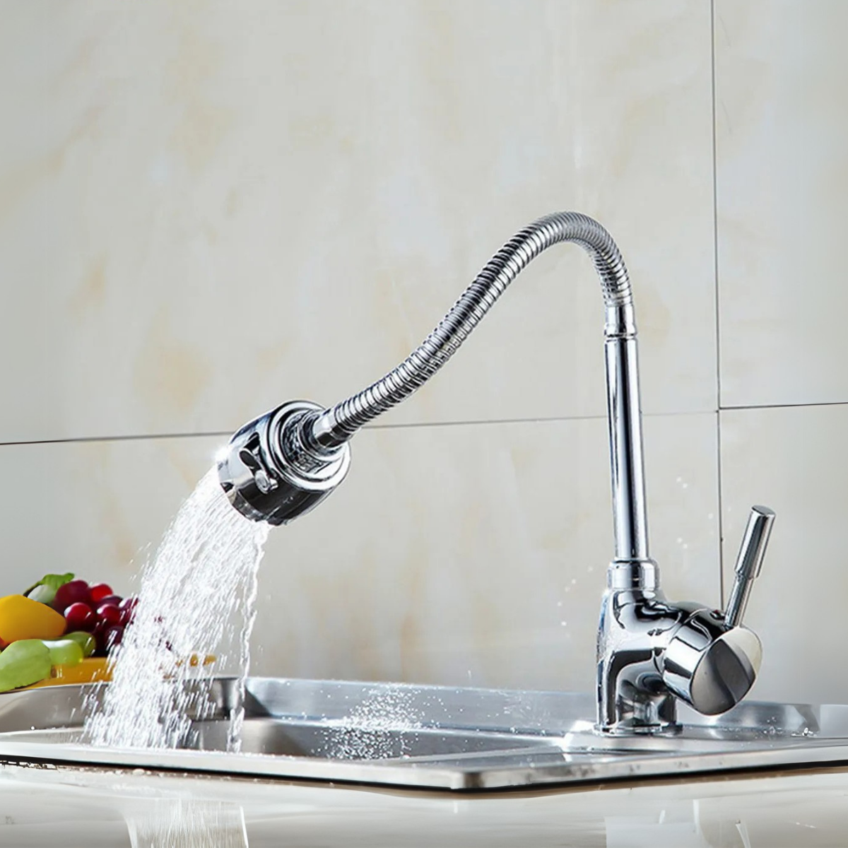 Akro 360 Derece Ayarlamalı 2 Fonksiyonlu Spiralli Boru Aç Kapa Banyo Lavabo Bataryası Sıcak Soğuk