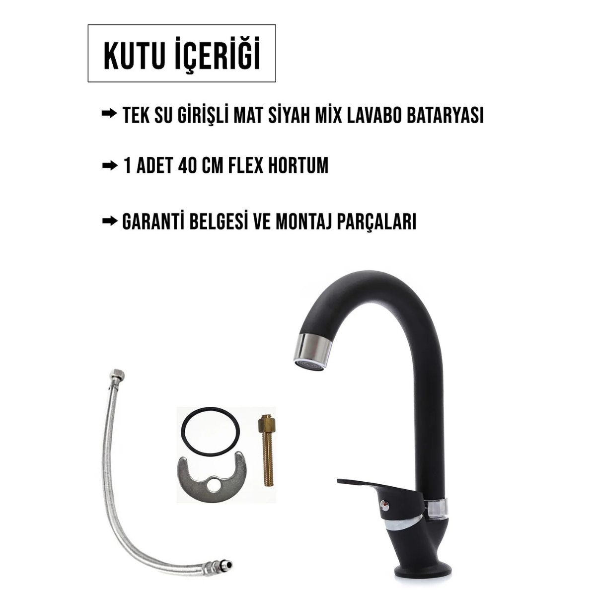 Tek Su Girişli Mat Siyah Mix Lavabo Bataryası Aç Kapa Musluk