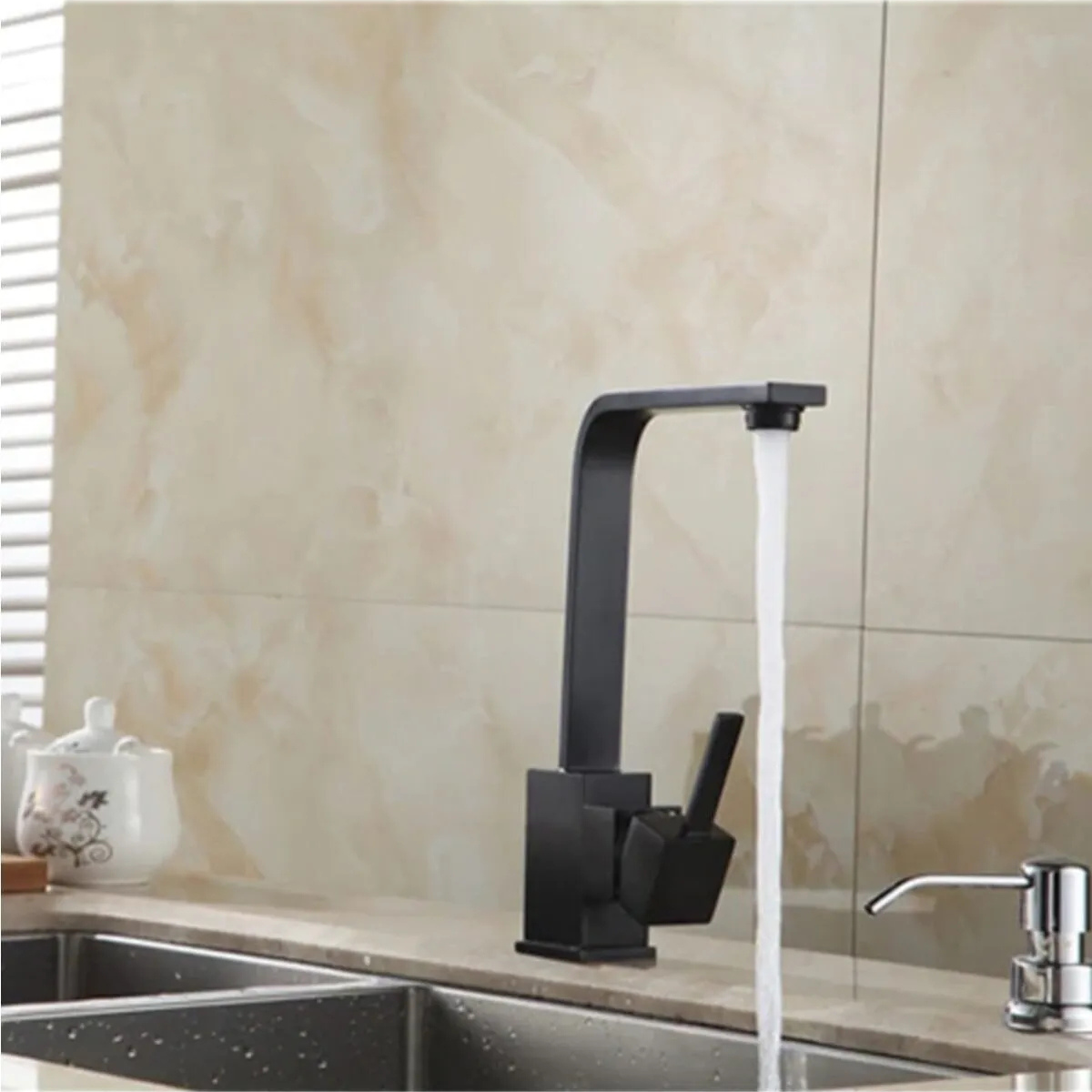 Mat Siyah Mix Kare Mutfak Evye Bataryası Aç Kapa Garantili Mutfak Dekoratif Musluk