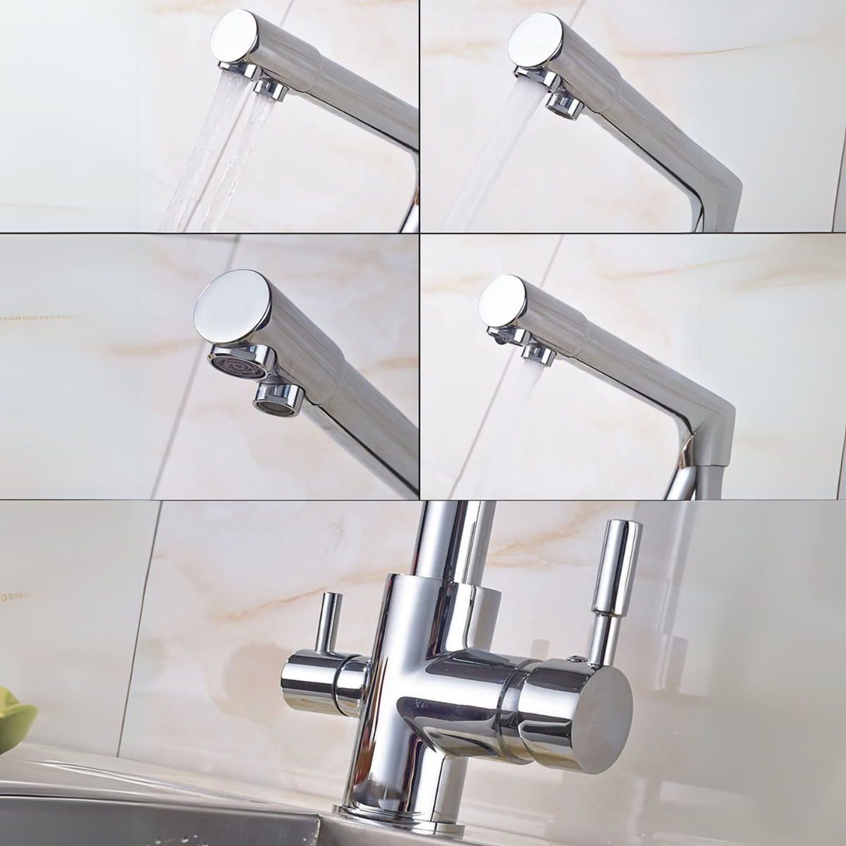 Arıtma Çıkışlı 3 Yollu Musluk Mutfak Eviye Bataryası