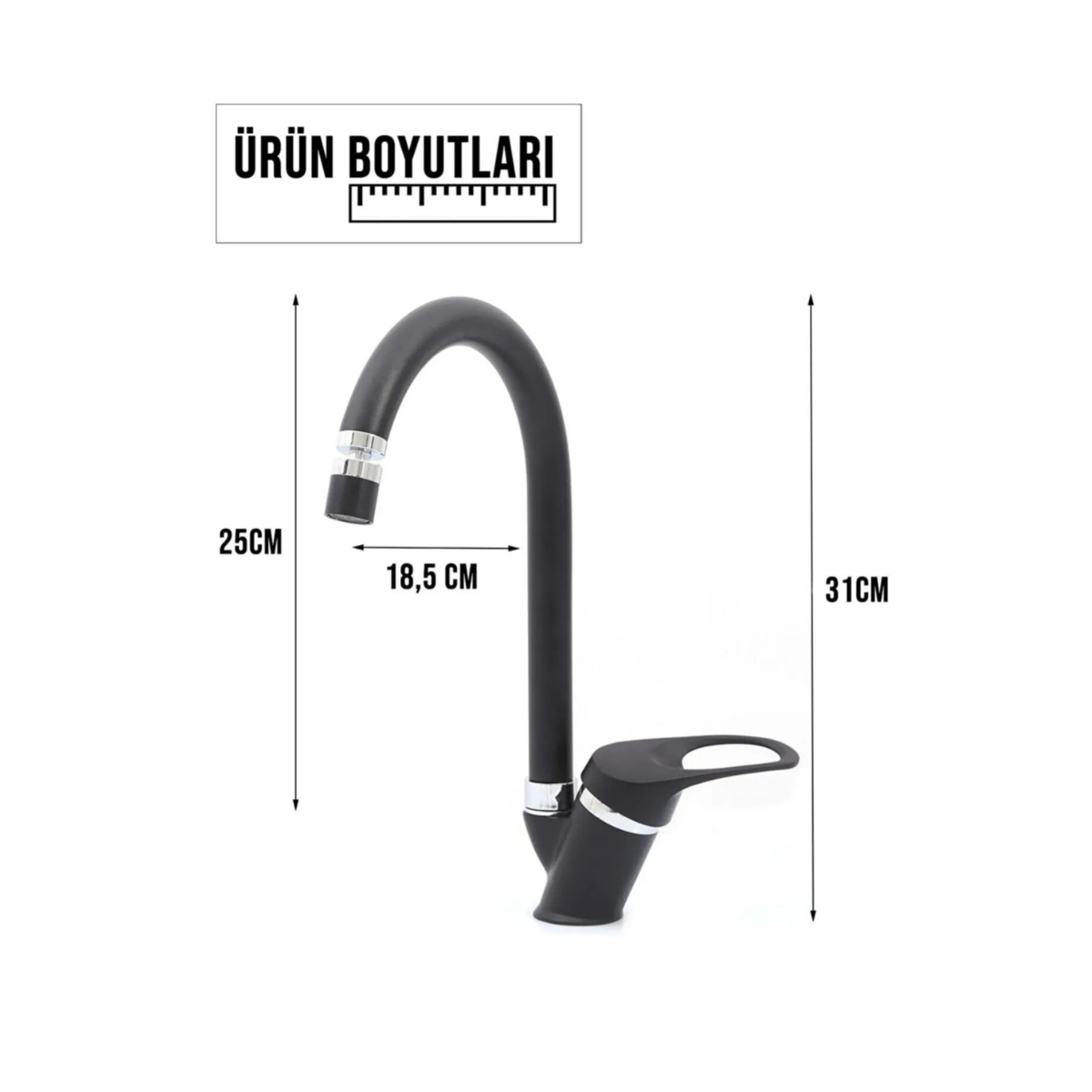 Olinda Siyah Mutfak Evye Bataryası 360 Oynar Perlatörlü