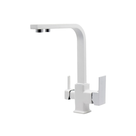 Beyaz 3 Yollu Kare Arıtma Çıkışlı Aç Kapa Mutfak Eviye Bataryası